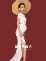 Pregnant womens photo clothing beautiful style white dress body tail photo studio photo art pregnant women photography clothing