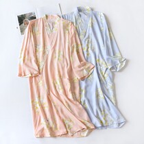 Artificial cotton nightgown kimono nightgown summer thin Japanese Silk Home clothing pajamas morning robe long bathrobe