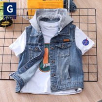 G Home Clothing Spring Autumn Boy New Soft Pure Cotton Denim Waistcoat Child Baby Vest Handsome manhood Libra