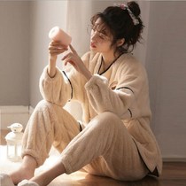 Coral fleece pajamas women lovely students in autumn and winter ins plus velvet padded flannel household clothing suit can be worn outside