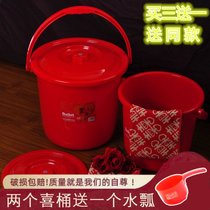 Moving to the new home red bucket to join the wedding red bucket plastic child sun bucket bride dowry move home photo bucket rice bucket