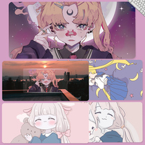 Girls heart water ice Moon King-size mouse pad High sensitive wrist protection non-slip learning office game table pad thickened lock edge cute writing desk pad washable notebook keyboard pad Cartoon tablecloth