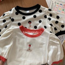 Korean childrens clothing children cute polo point hipster shirt Korean version of exquisite embroidery bear girl childrens T-shirt