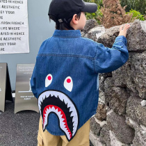 Japanese tidal wave bape kidds spring new men and women children pure cotton printed denim shirts jacket blouses