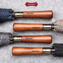 Umbrella mens long handle Japan double-layer oversized retro simple British business wooden handle rainstorm-resistant straight pole windbreak umbrella