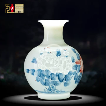 t036*中国名瓷* 景徳鎮 薄胎磁器 龍花文花瓶（