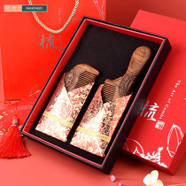 Wooden comb wedding dowry a pair of red combed anti-static lady special long hair home sandalwood comb gift box set