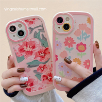 ins Han wind oil painting pink flower to apply iPhone13promax apple 12 phone shell 11 new xs female xr anti-fall xsmax silicone protective sleeve small crowdgirl