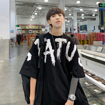 Adi Shan Lang Hong Kong style mens T-shirt short sleeve ins tide card hip hop European and American High Street clothes 2021 five and a half