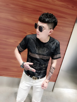 Adi Shanlang Ice Silk half sleeve men 2021 summer new Korean personality print T-shirt social trend short sleeve