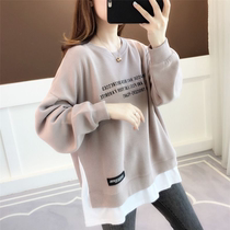 Pregnant womens coat spring and autumn belly clothing coat winter wear womens new season thin loose Korean tide fake two pieces
