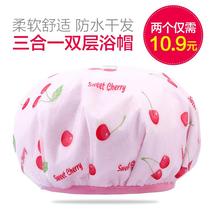 Three-in-one double-layer shower cap thickened adult shower waterproof oil shower cap hair film quick dry hair cap super absorbent