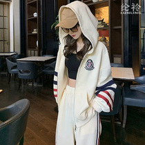 Sportswear suit womens Spring and Autumn New loose Korean version of thin fashion foreign style fried street hooded sweater two-piece set