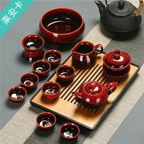 Ceramic kung fu tea set set embossed fish tea cup teapot cover bowl tea wash tea tray tea sea set simple household