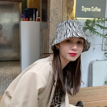 Zebra pattern spring and summer casual wild fisherman hat female Korean ins net red bucket hat show face small pot hat tide