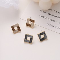 S925 silver needle retro geometric square small stud earrings Korean simple hipster earrings female New Tide B188