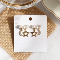  S925 silver needle flashing diamond star moon pearl earrings simple personality chic girly temperament earrings fashion earrings F80