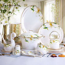 JERYOUN kitchenware wedding housewarming home new luxury inlay Jingdezhen bone china tableware set dishes