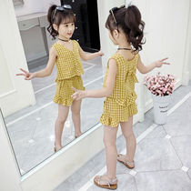 2020 Girls summer suit new Korean version of the childrens foreign style girls summer fashion net red vest two-piece set tide
