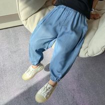 Boy denim mosquito pants summer thin baby trousers 2021 new childrens clothing childrens summer childrens pants tide