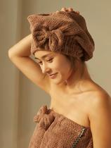 After washing hair dry hair cap and bath towel shower cap two-piece set super cute bow without hair loss dry and wet hat woman