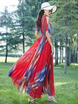  Red dress womens summer 2021 new waist thin chiffon long large swing lady long dress to the ankle 1342