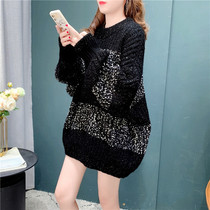 Tide brand 2021 autumn and winter new womens vintage snowflake striped color knit sweater loose lazy wind round neck sweater