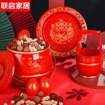 Wedding supplies Daquan red small toilet mahogany solid wood bride dowry son bucket three sets of wedding props