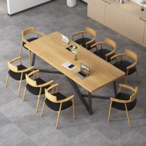 Simple solid wood desk desktop computer desk wrought iron log long table Workbench office negotiation table and chair