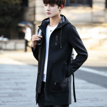 Senma autumn mens coat handsome trend hooded trench coat long student top casual jacket mens clothing