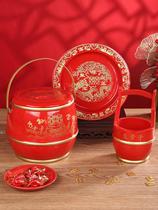 Sun bucket solid wood wedding supplies Daquan wedding preparation wedding supplies Dowry wedding red bucket toilet three sets