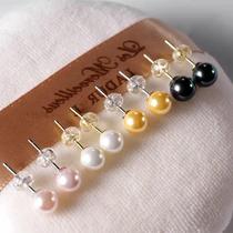 Natural mother oyster beads 925 sterling silver pearl stud earrings white gold pink black round earrings