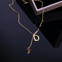 Titanium steel does not fade necklace female niche design simple letter D pendant short choker s cold wind neck chain
