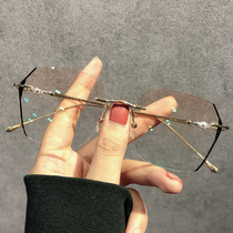 Solid with the same trim pure titanium myopia glasses male can be equipped with degree ultra light rimless glasses female large frame myopia mirror