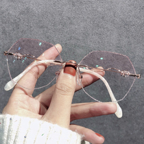  Tremolo little red book diamond trimmed frameless glasses women can be equipped with a degree of myopia eye frame anti-blue light discoloration