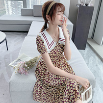 Gentle cute floral dress female 2021 new doll collar French retro bubble sleeve waist thin skirt