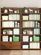 Bookshelf shelf Solid wood floor childrens simple bookcase space-saving storage rack Household student desk multi-layer