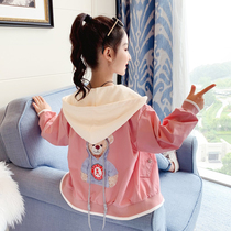 Korean girls long-sleeved jacket jacket 2021 new autumn childrens fashion thin cartoon hooded top