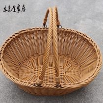 Pastoral rattan storage basket storage basket basket shopping basket small bamboo basket gift basket wicker fruit basket portable purchase basket