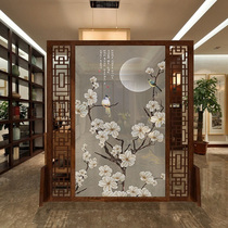 New Chinese style screen partition Living room office landscape mobile seat screen Hotel Feng Shui solid wood flowers and birds entrance double-sided