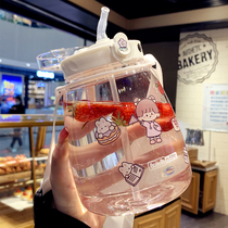 Sports water cup Female high-value large-capacity plastic cup Student portable high temperature resistant straw cup Adult outdoor kettle
