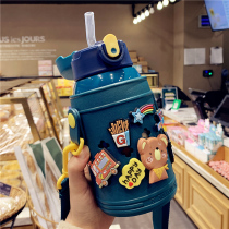 ins creative 316 stainless steel thermos cup girl heart crossbody double cover water cup female cute portable children Cup male