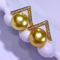 Nanyang Golden bead earrings natural thick gold sea water pearl earrings Diamond simple 18K gold earrings