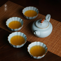 Ru kiln tea set set home gift box Chinese ceramic Jingdezhen Ru porcelain kung fu tea set open film can raise celadon