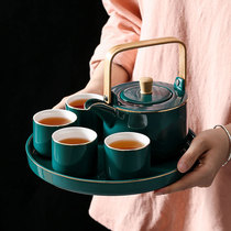 High-grade gold ceramic teapot home pottery kung fu tea set set flower tea afternoon tea cup gift box