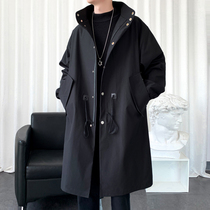 Windbreaker mens long coat thin coat autumn Parker clothing mens loose Korean trend young handsome cloak
