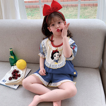 Childrens pajamas Girls pure cotton summer thin Modell little girl cute super cute princess style summer home clothes