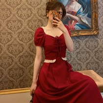 2021 summer new temperament thin shoulder cover French girly romantic summer dress two-color long and short section