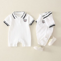 Baby clothes Summer thin male baby pure cotton Western style one-piece newborn children 100 days cute personality Haya