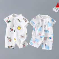 Baby clothes summer gauze short sleeve cotton net red ha clothes climbing clothes New Men and women baby newborn uniforms